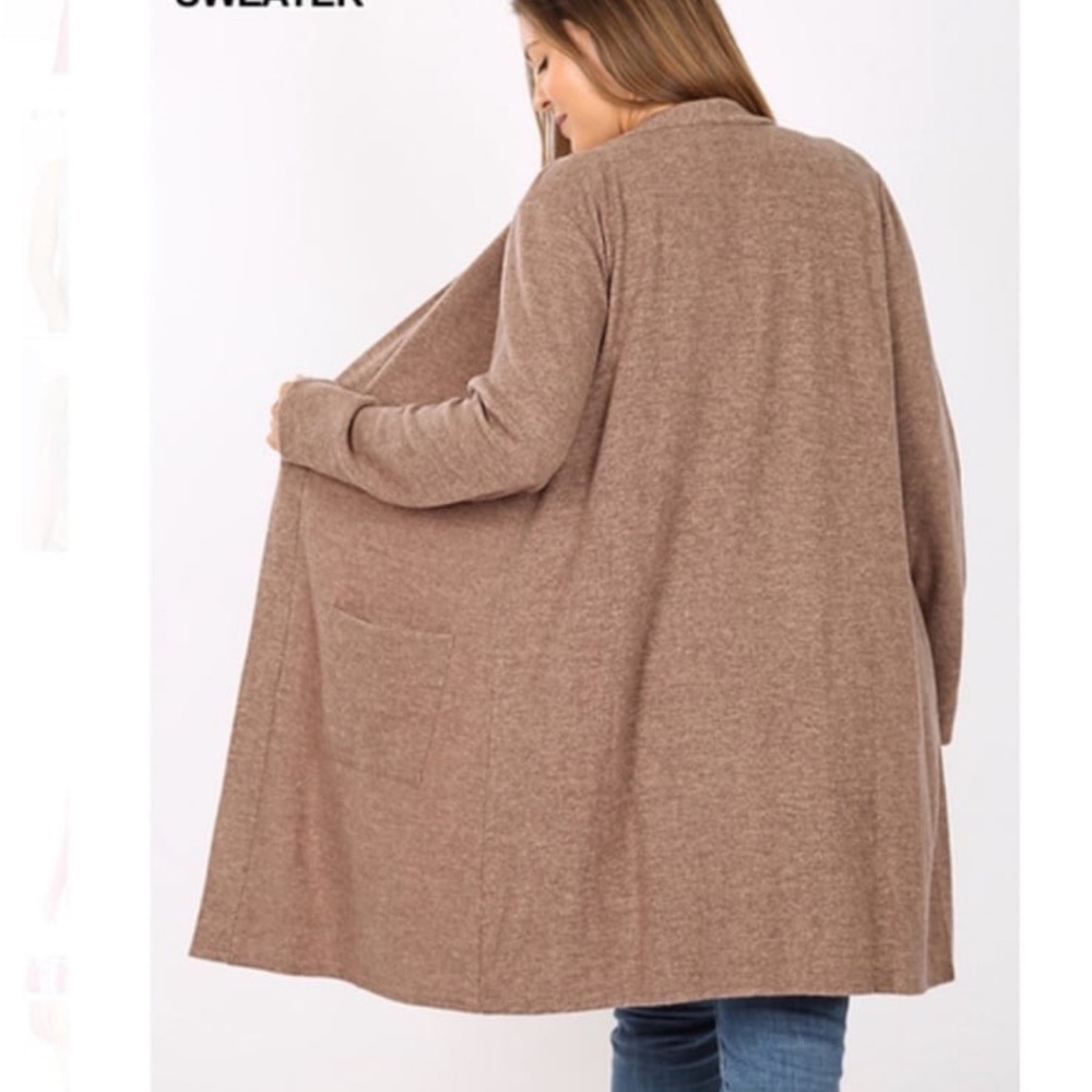 ZENANA Brushed Melange Open V-neck Sweater Cardigans - Picture 3 of 5